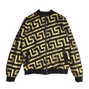 PLATINI MEN’S BOMBER JACKET – SIZE XL – BLACK/GOLD – GEOMETRIC PRINT – FULL ZIP